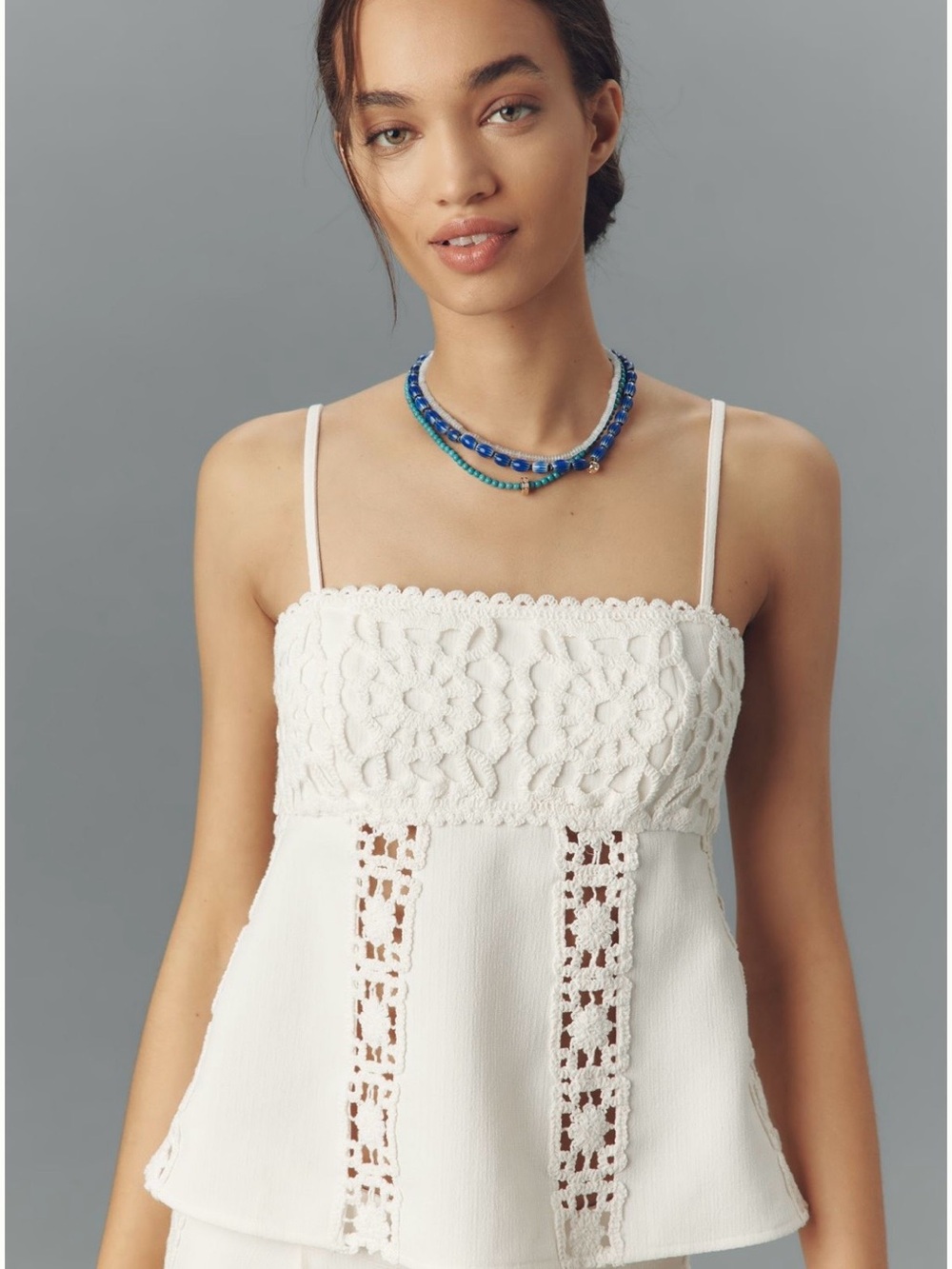 White Linen Blend Crochet Tank